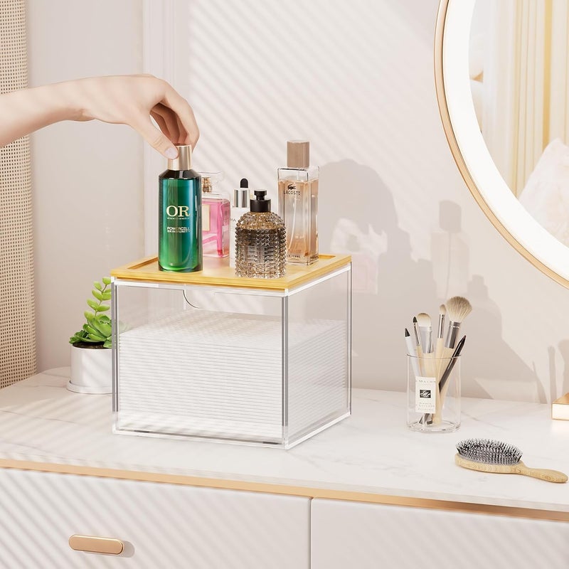 VITVITI Drawer Disposable Face Towel Holder Box, Acrylic Facial Towel Container for XL Clean Skin Club, Large Disposable Face Towels Storage with Bamboo Lid, for Bathroom, Vanity Makeup, Clear - Image 4